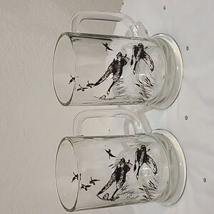 Vintage Avon 1982 Tankard Mug clear glass with flying geese set of 2.